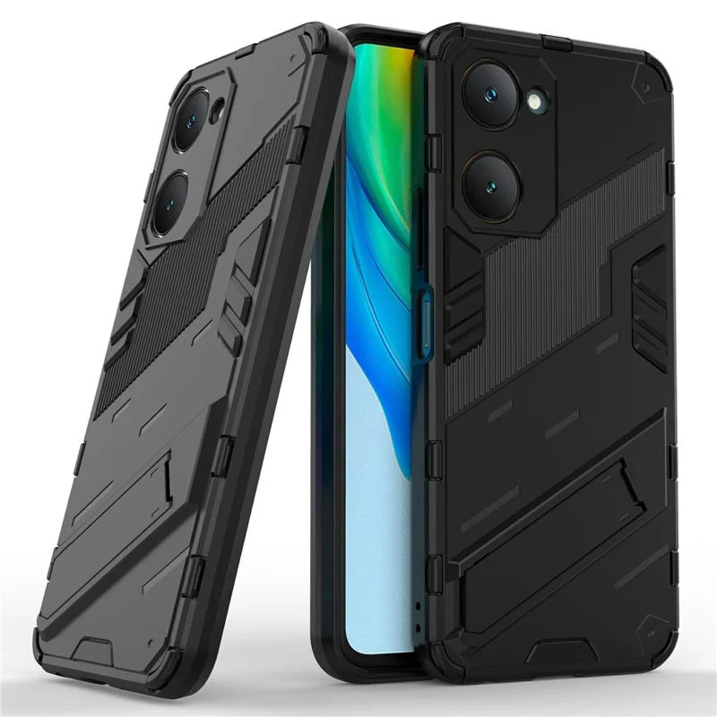 Для Vivo Y03 Case PC+TPU Shockper Phone Cope с Kickstand - Черный