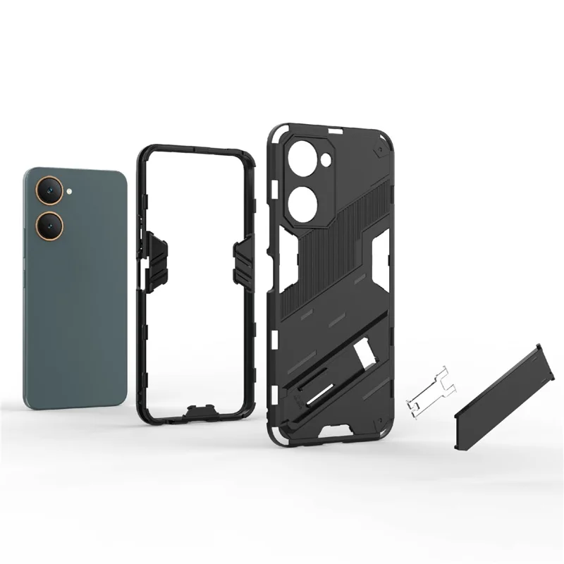 Для Vivo Y03 Case PC+TPU Shockper Phone Cope с Kickstand - Черный