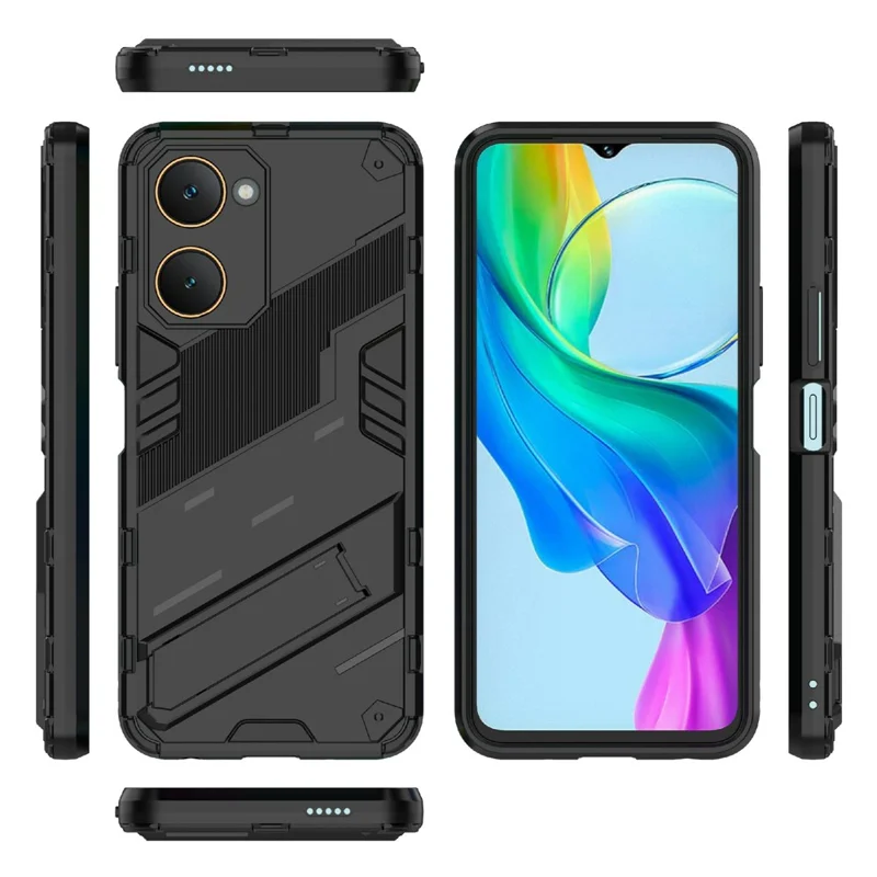 Для Vivo Y03 Case PC+TPU Shockper Phone Cope с Kickstand - Черный