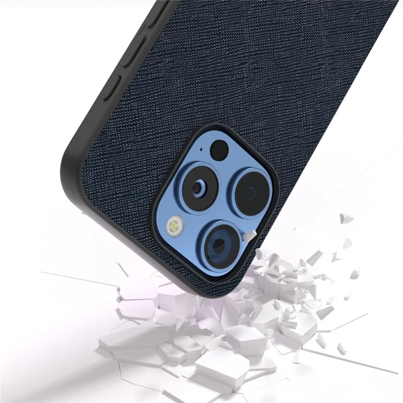 ABEEL For iPhone 16 Pro Max Case Cross Texture Genuine Cow Leather Hybrid Phone Case - Blue