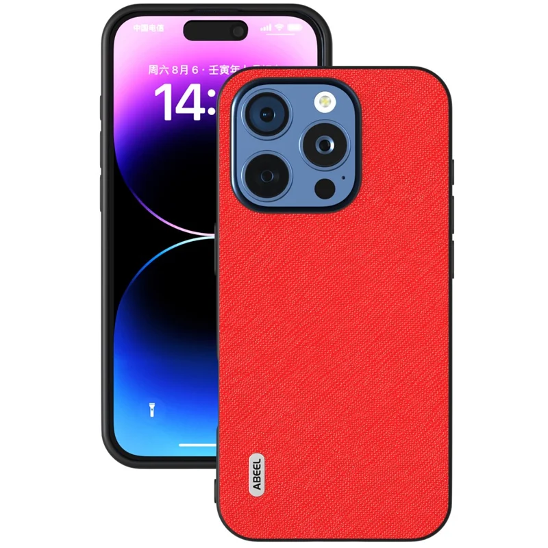 ABEEL For iPhone 16 Pro Max Case Cross Texture Genuine Cow Leather Hybrid Phone Case - Red