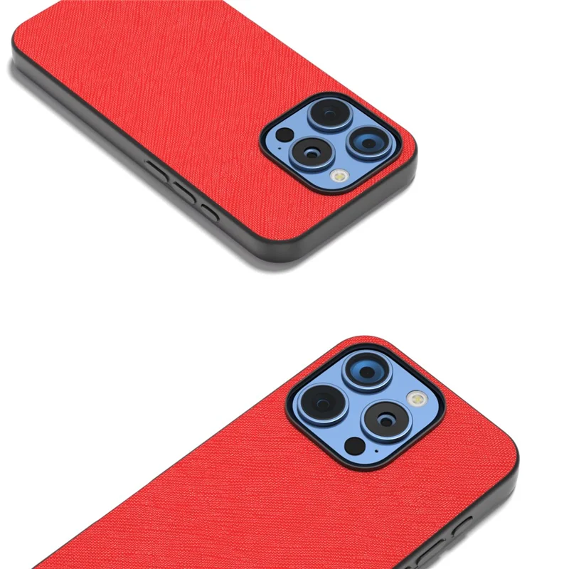 ABEEL For iPhone 16 Pro Max Case Cross Texture Genuine Cow Leather Hybrid Phone Case - Red