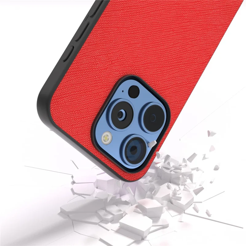 ABEEL For iPhone 16 Pro Max Case Cross Texture Genuine Cow Leather Hybrid Phone Case - Red