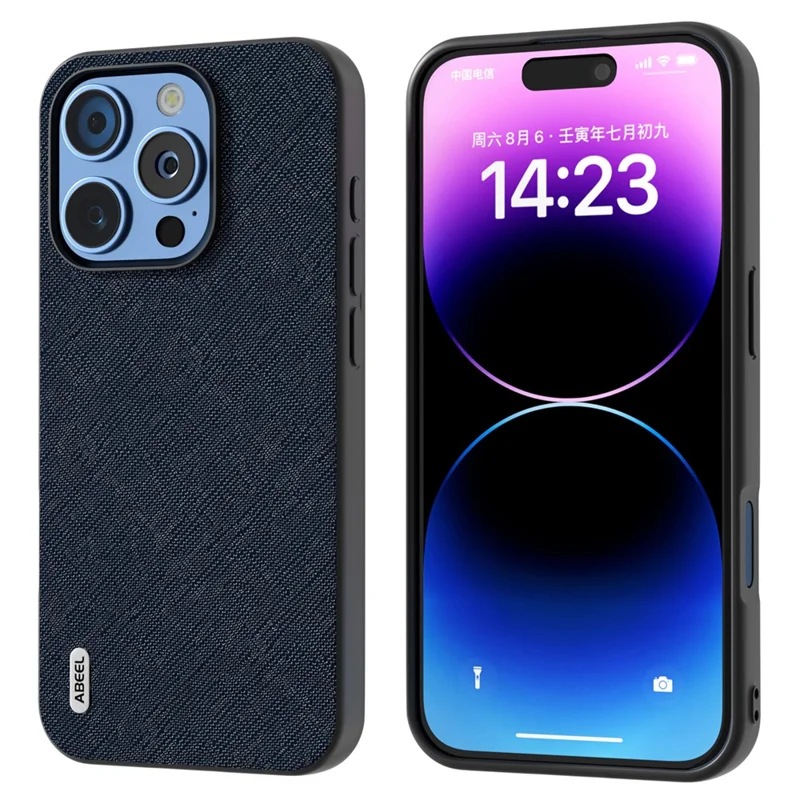 ABEEL For iPhone 16 Pro Case Cross Texture Genuine Cow Leather Hybrid Phone Case - Blue