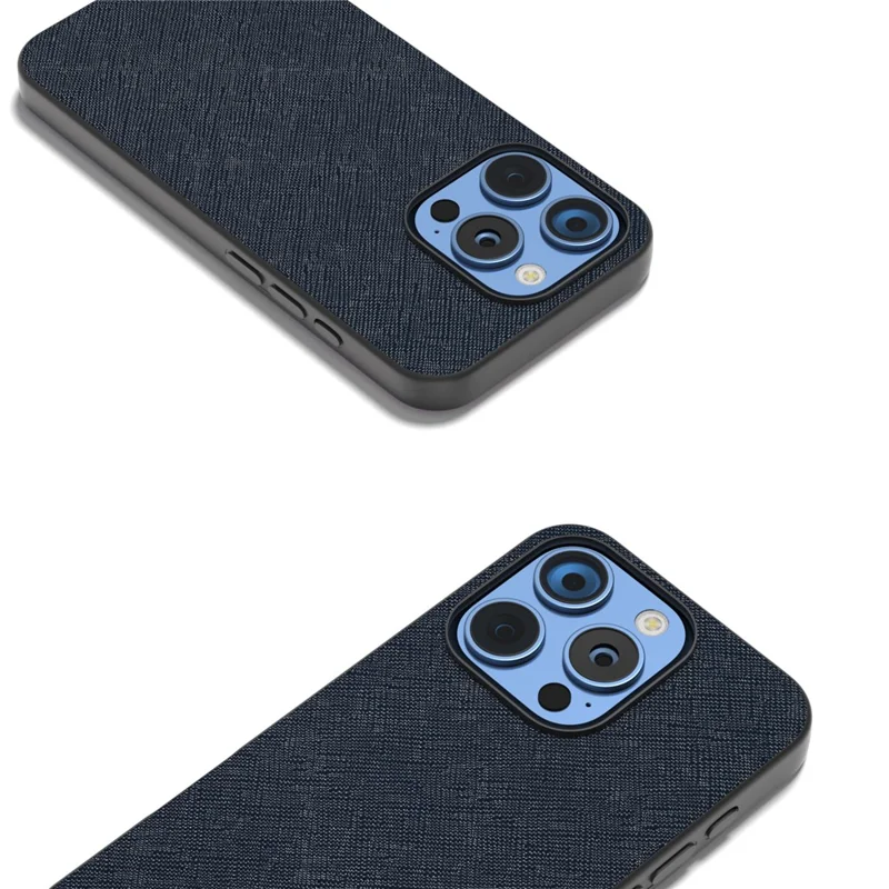 ABEEL For iPhone 16 Pro Case Cross Texture Genuine Cow Leather Hybrid Phone Case - Blue
