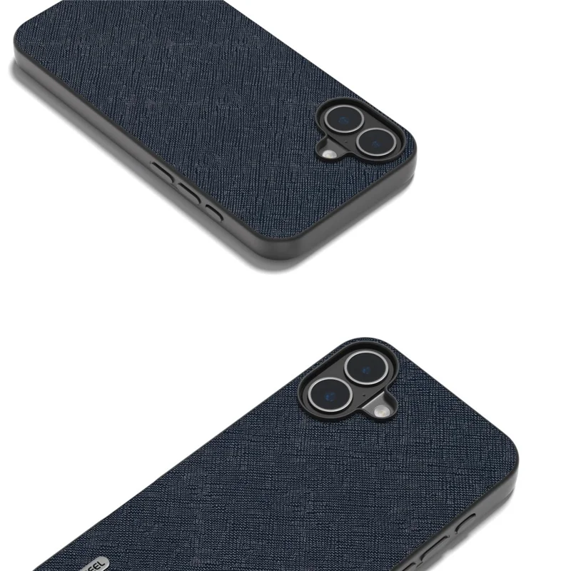 ABEEL For iPhone 16 Case Cross Texture Genuine Cow Leather Hybrid Phone Case - Blue