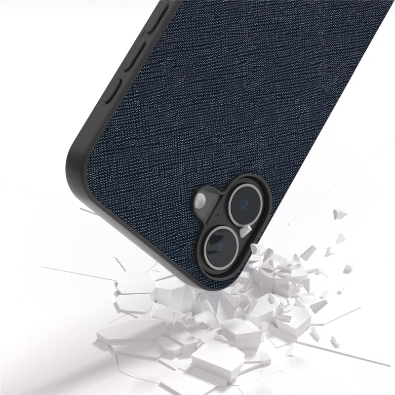 ABEEL For iPhone 16 Case Cross Texture Genuine Cow Leather Hybrid Phone Case - Blue