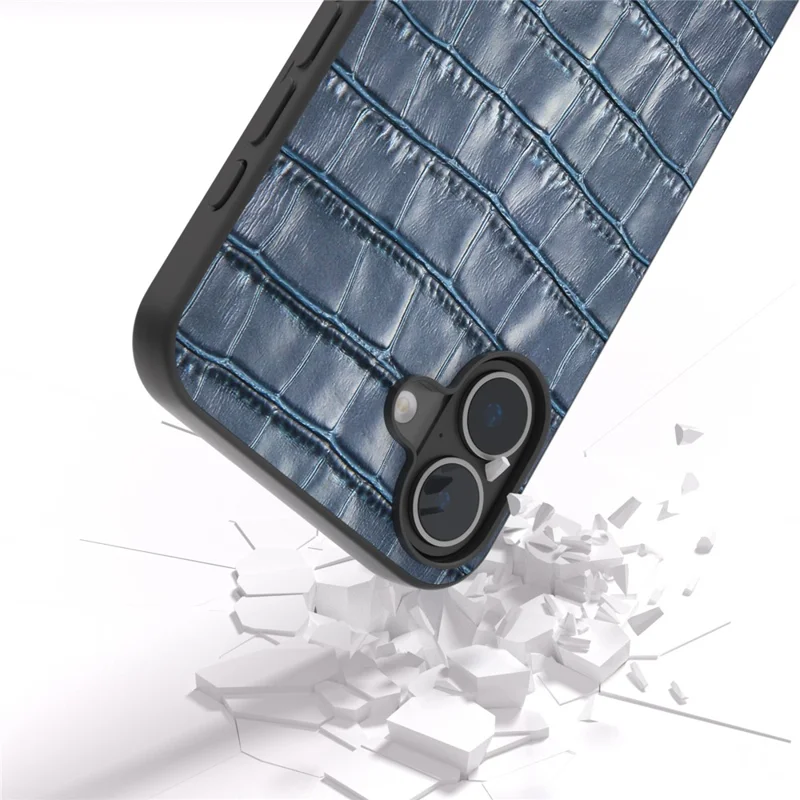 ABEEL For iPhone 16 Cases Genuine Cow Leather+PC+TPU Drop-Proof Cell Phone Cover - Blue
