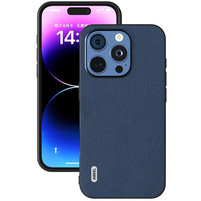 ABEEL For iPhone 16 Pro Max Cases Genuine Cow Leather+PC+TPU Phone Cover - Blue