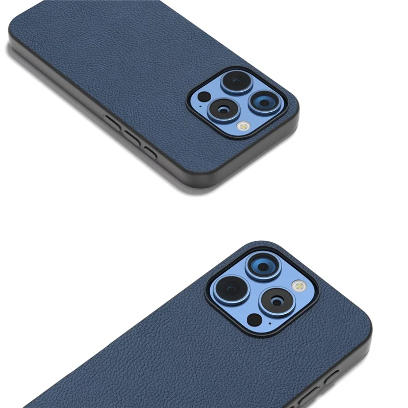 ABEEL For iPhone 16 Pro Max Cases Genuine Cow Leather+PC+TPU Phone Cover - Blue