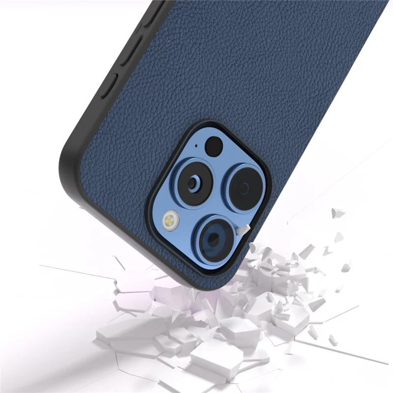 ABEEL For iPhone 16 Pro Max Cases Genuine Cow Leather+PC+TPU Phone Cover - Blue