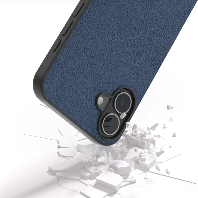 ABEEL For iPhone 16 Plus Cases Genuine Cow Leather+PC+TPU Phone Cover - Blue