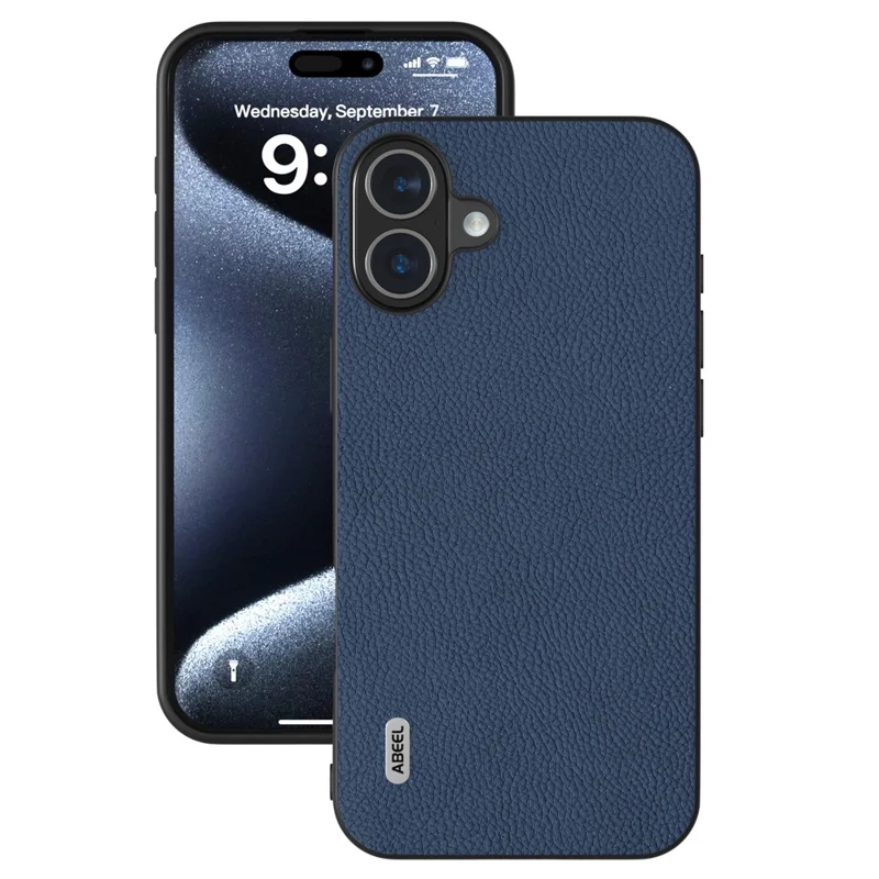 ABEEL For iPhone 16 Cases Genuine Cow Leather+PC+TPU Phone Cover - Blue