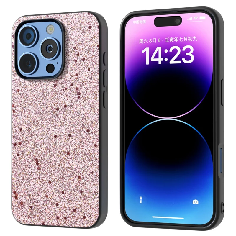 Para Iphone 16 Pro Max Case Glitter Design PU+PC+TPU Protective Telep Cubierta - Rosa