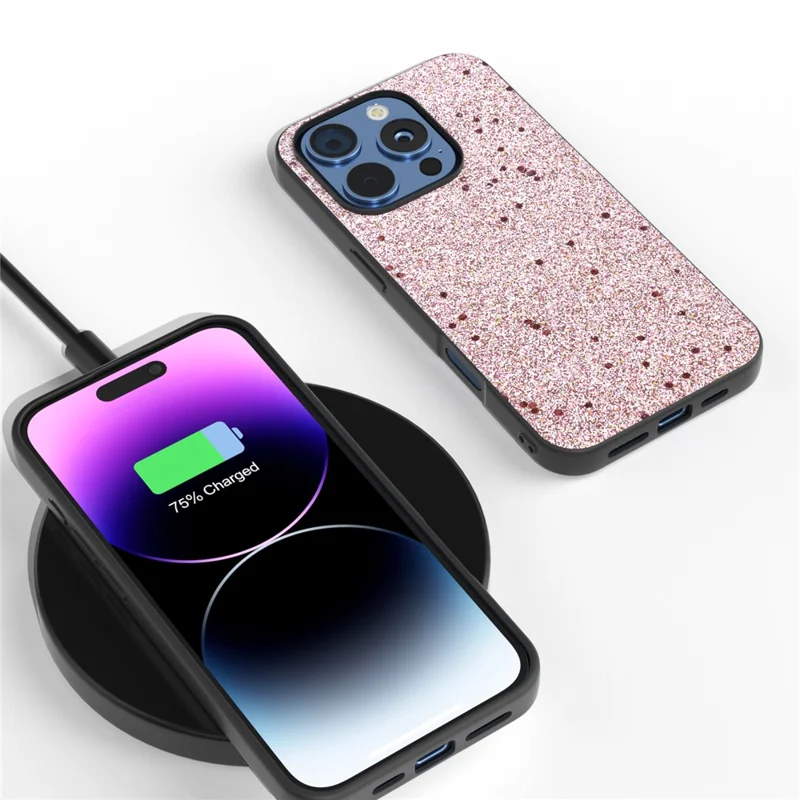Para Iphone 16 Pro Max Case Glitter Design PU+PC+TPU Protective Telep Cubierta - Rosa