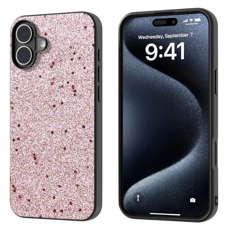 Für Iphone 16 Plus Case Glitter Design PU+PC+TPU Protective Phone Cover - Rosa
