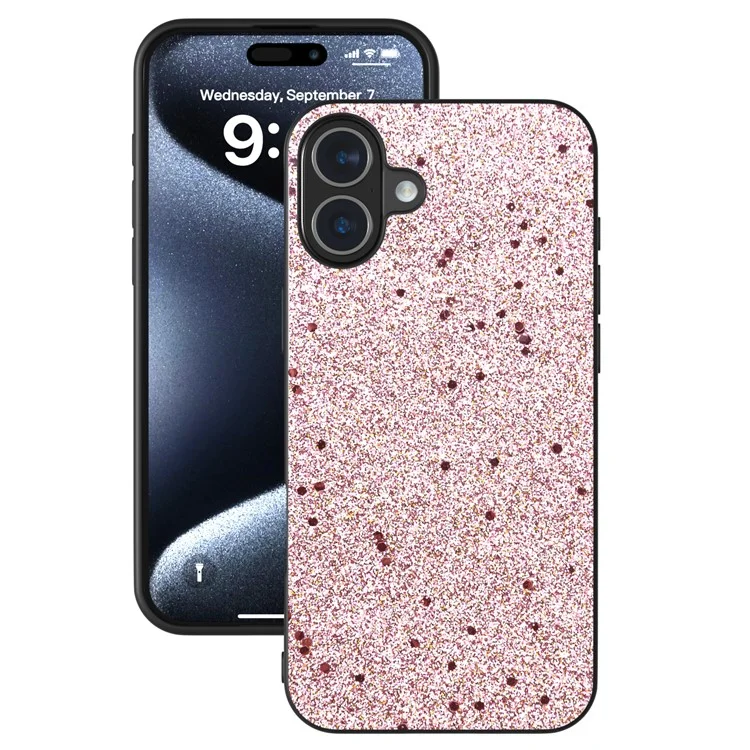 Für Iphone 16 Plus Case Glitter Design PU+PC+TPU Protective Phone Cover - Rosa