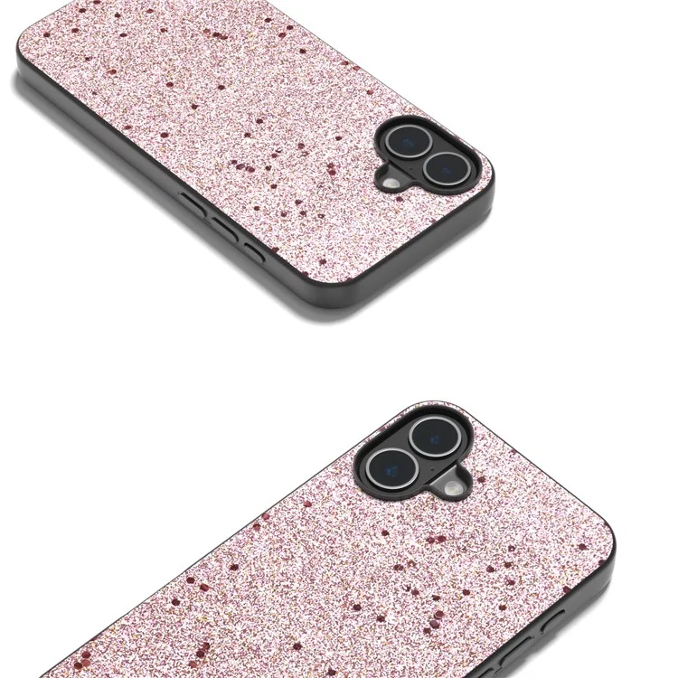 Für Iphone 16 Plus Case Glitter Design PU+PC+TPU Protective Phone Cover - Rosa
