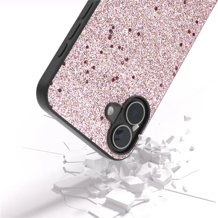 Für Iphone 16 Plus Case Glitter Design PU+PC+TPU Protective Phone Cover - Rosa