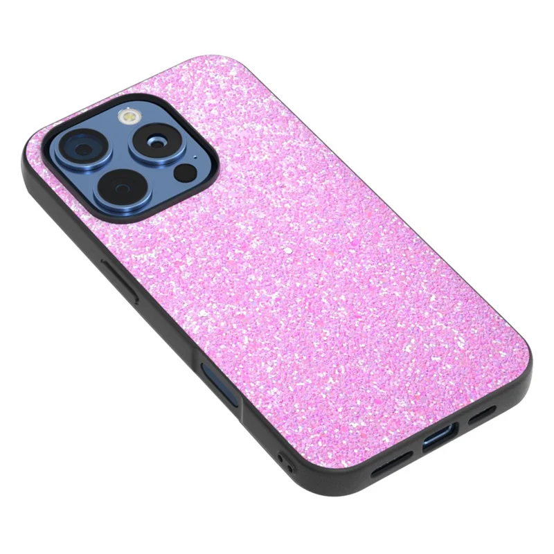 For iPhone 16 Pro Max Case Glitter PU Covered PC+TPU Phone Shell - Rose