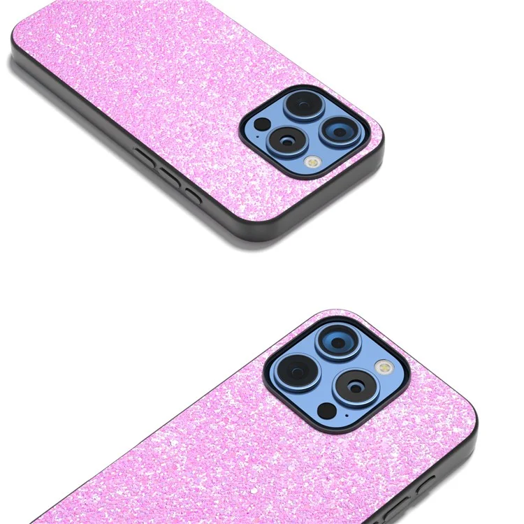 For iPhone 16 Pro Max Case Glitter PU Covered PC+TPU Phone Shell - Rose