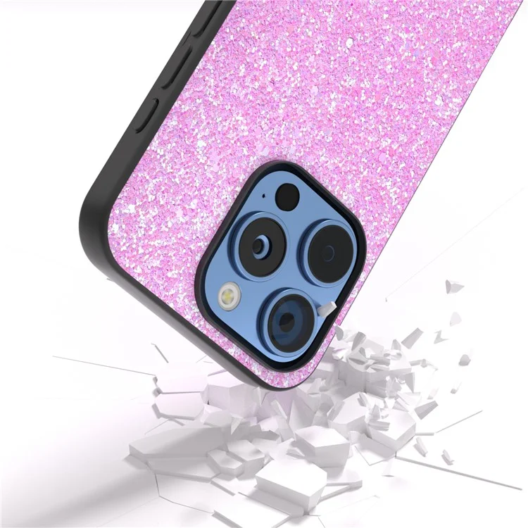 For iPhone 16 Pro Max Case Glitter PU Covered PC+TPU Phone Shell - Rose
