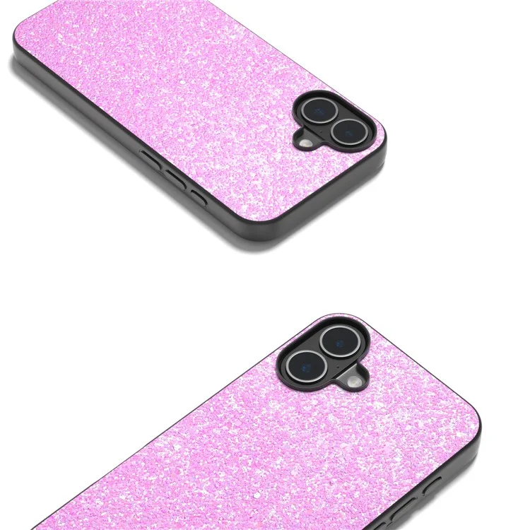 For iPhone 16 Case Glitter PU Covered PC+TPU Phone Shell - Rose