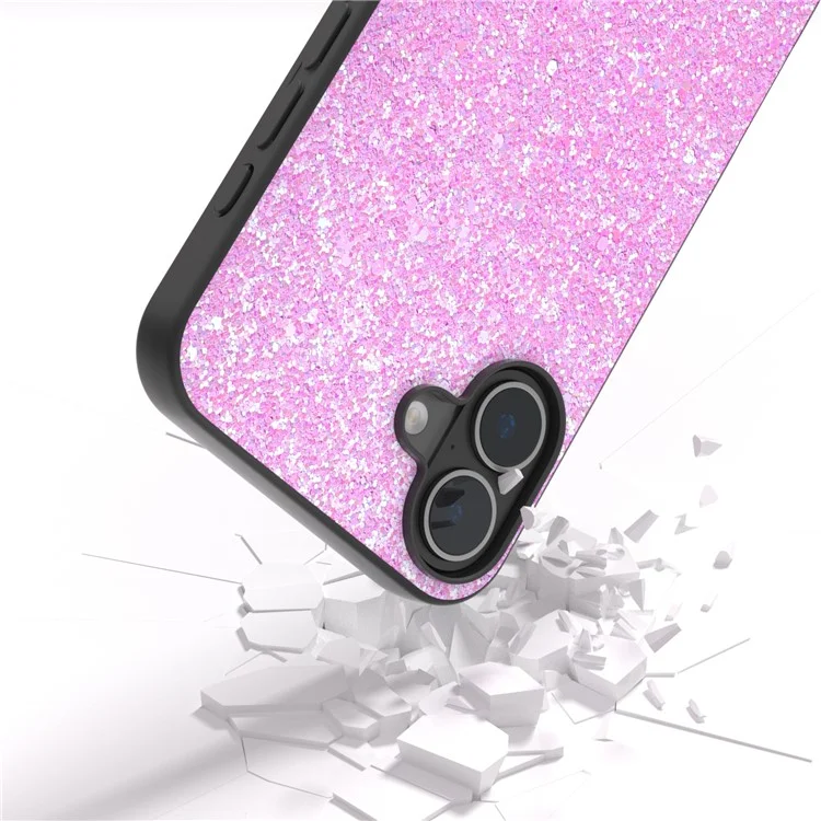 For iPhone 16 Case Glitter PU Covered PC+TPU Phone Shell - Rose