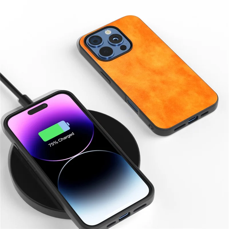 Pour Iphone 16 Pro Max Case Litchi Texture PU Leather + pc + Tpu Téléphone Couverture - Orange