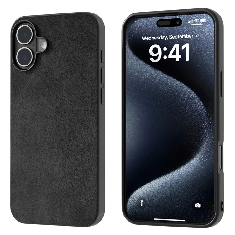 Для Iphone 16 Case Texture Texture PU+TPU+PC Protective Phone Copp - Черный
