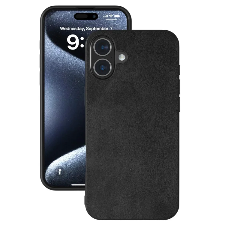 Для Iphone 16 Case Texture Texture PU+TPU+PC Protective Phone Copp - Черный