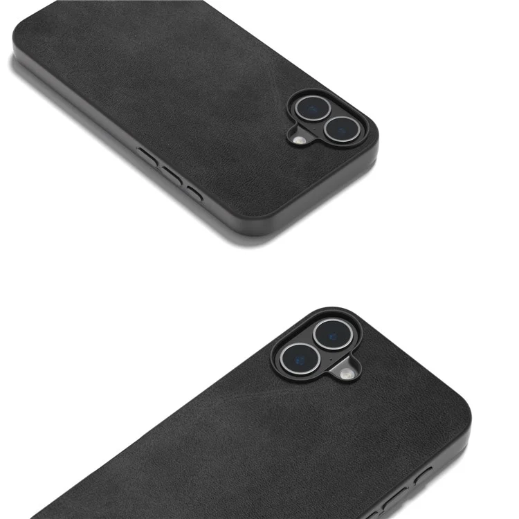 Для Iphone 16 Case Texture Texture PU+TPU+PC Protective Phone Copp - Черный