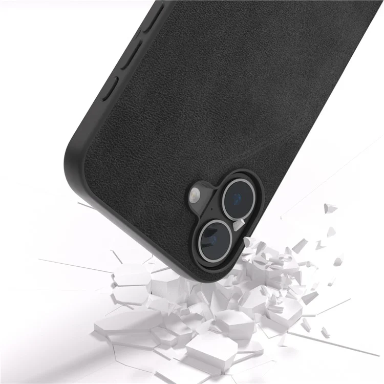 Для Iphone 16 Case Texture Texture PU+TPU+PC Protective Phone Copp - Черный
