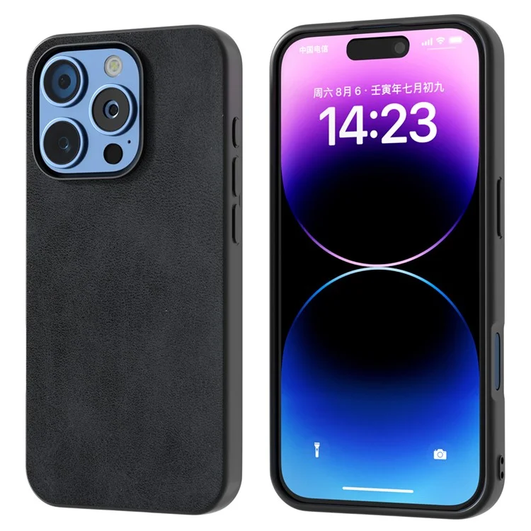 Para Iphone 16 Pro Max Case Cowhide Texture PU+TPU+PC Protigir Parte - Negro