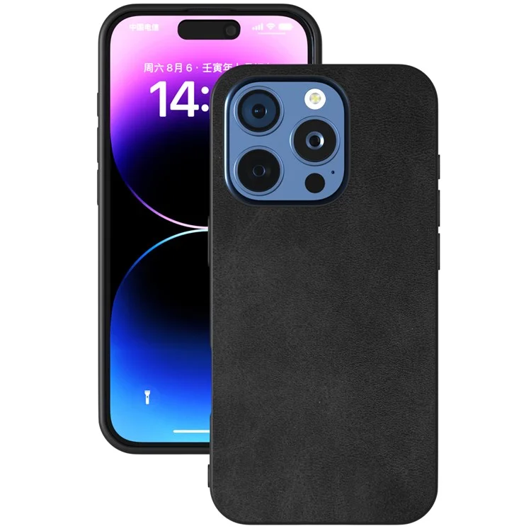 Para Iphone 16 Pro Max Case Cowhide Texture PU+TPU+PC Protigir Parte - Negro