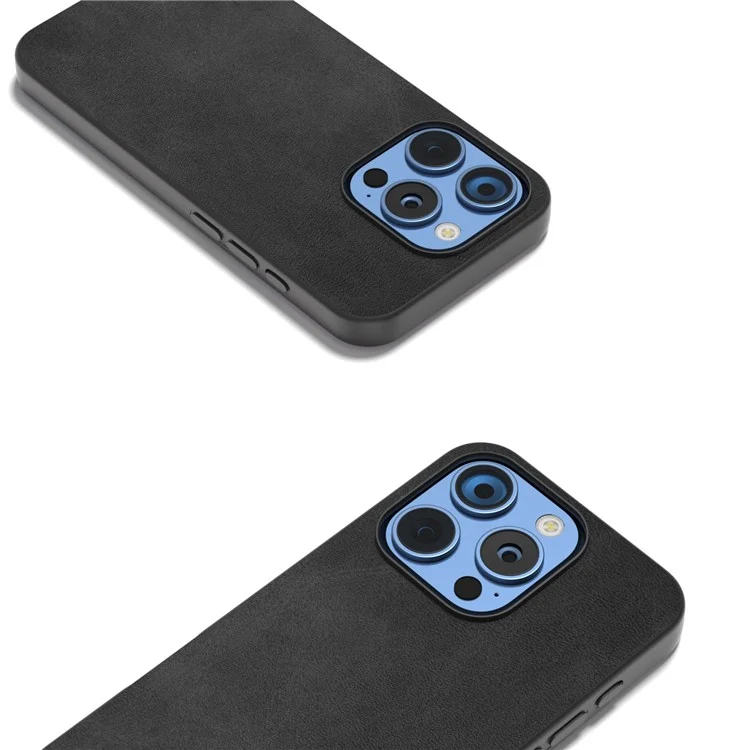 Para Iphone 16 Pro Max Case Cowhide Texture PU+TPU+PC Protigir Parte - Negro