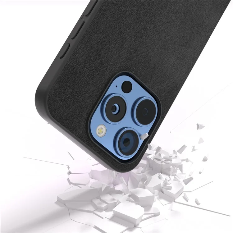 Para Iphone 16 Pro Max Case Cowhide Texture PU+TPU+PC Protigir Parte - Negro