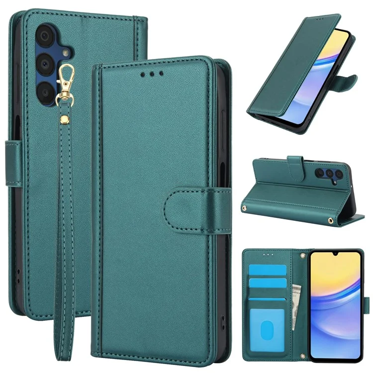 SY-003 For Samsung Galaxy A16 5G / A16 4G Case PU Leather Stand View Phone Wallet Cover with Hand Strap - Green