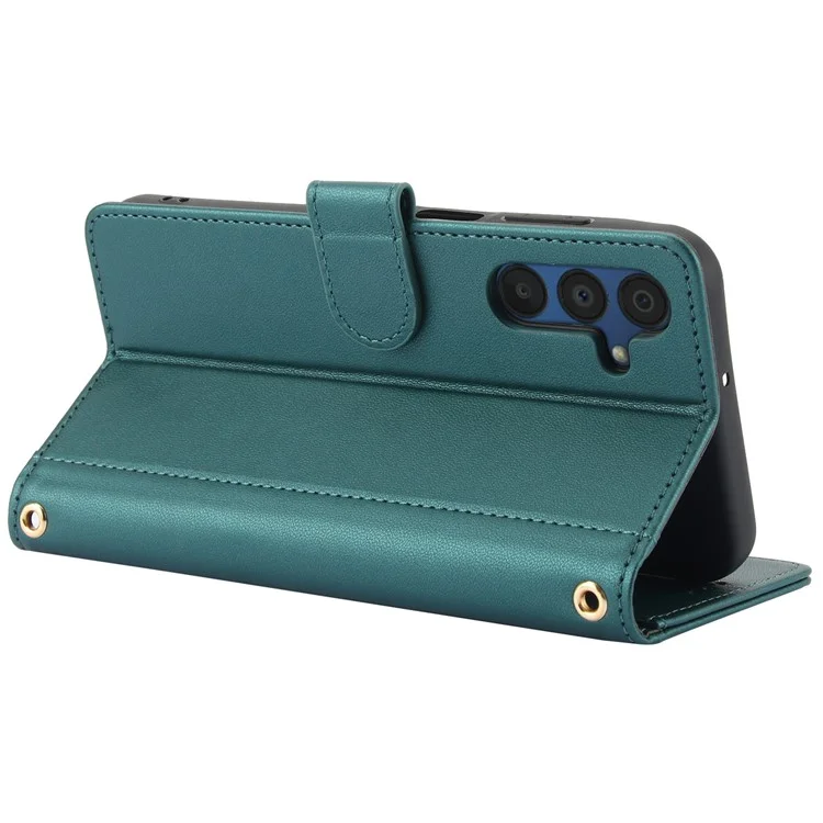 SY-003 For Samsung Galaxy A16 5G / A16 4G Case PU Leather Stand View Phone Wallet Cover with Hand Strap - Green