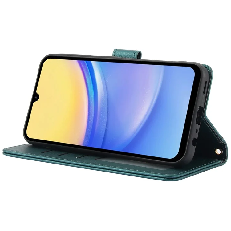 SY-003 For Samsung Galaxy A16 5G / A16 4G Case PU Leather Stand View Phone Wallet Cover with Hand Strap - Green