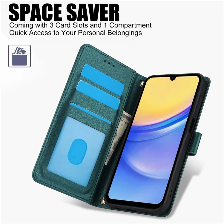 SY-003 For Samsung Galaxy A16 5G / A16 4G Case PU Leather Stand View Phone Wallet Cover with Hand Strap - Green