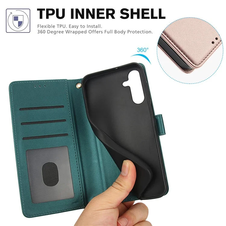 SY-003 For Samsung Galaxy A16 5G / A16 4G Case PU Leather Stand View Phone Wallet Cover with Hand Strap - Green
