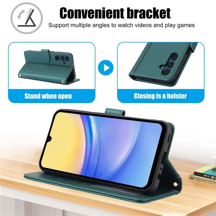 SY-003 For Samsung Galaxy A16 5G / A16 4G Case PU Leather Stand View Phone Wallet Cover with Hand Strap - Green