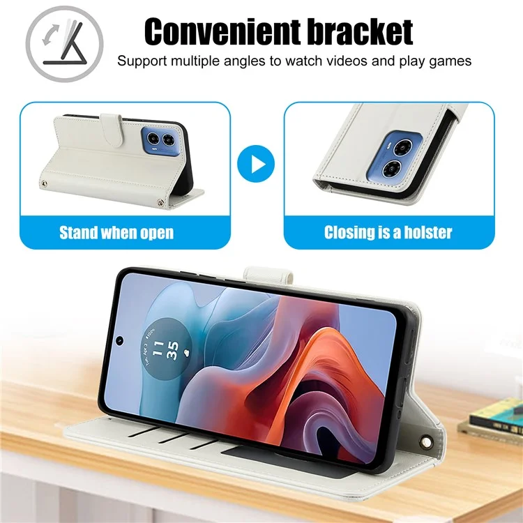 SY-003 Per Motorola Moto G04 4G / G24 4G Case PU in Pelle PU Visualizza Coperchio Del Polachet - Bianco