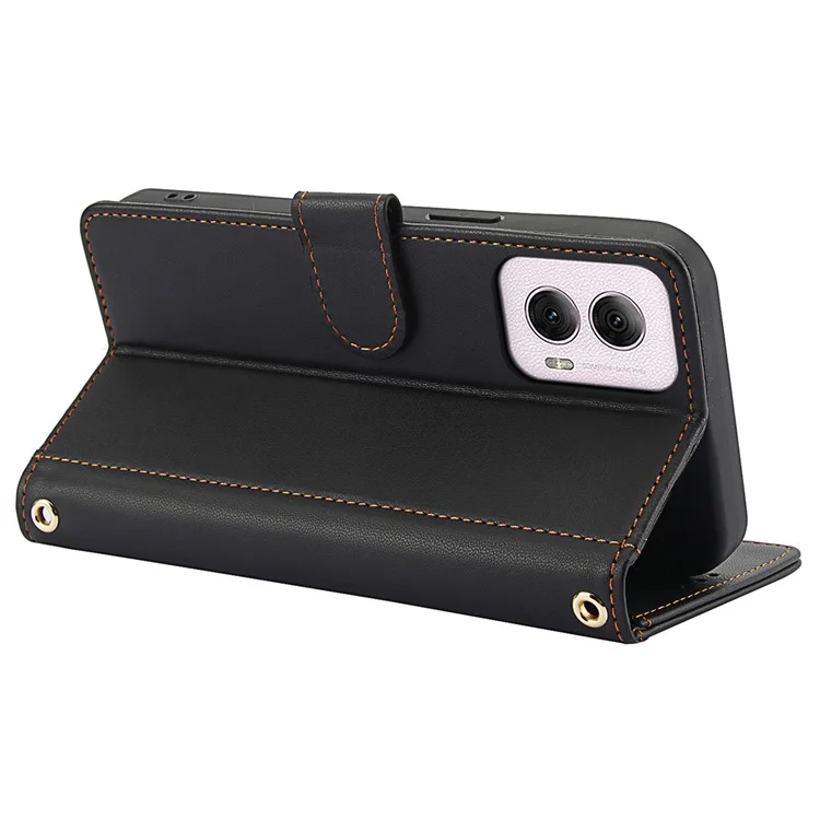 SY-003 Für Motorola Moto G Power (2024) Hülle Pu-lederständer Telefon Brieftasche Mit Handgurt - Schwarz