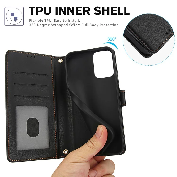 SY-003 Für Motorola Moto G Power (2024) Hülle Pu-lederständer Telefon Brieftasche Mit Handgurt - Schwarz