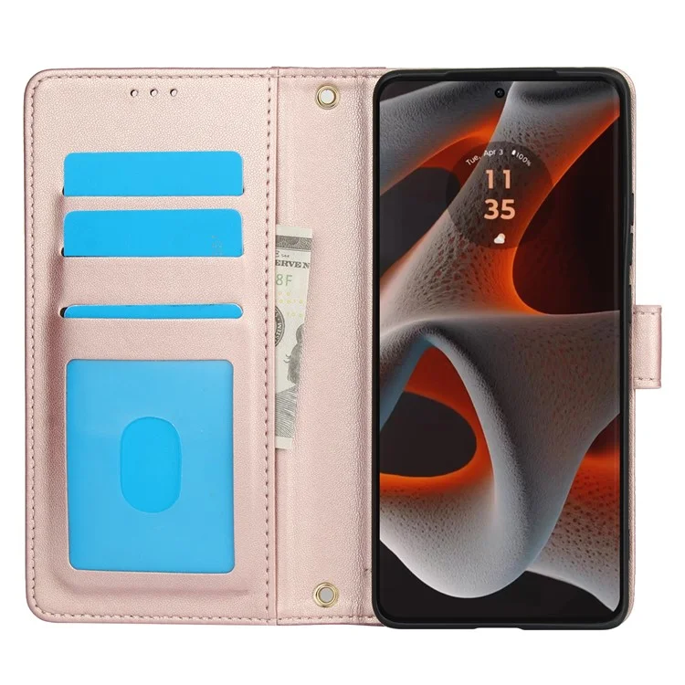 SY-003 Für Motorola Moto G 5G (2024) / Moto G Play 5G (2024) Hülle PU Leather Stand View Telefon Brieftaschenabdeckung Mit Handgurt - Rosa
