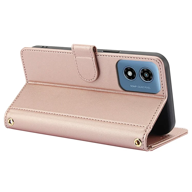 SY-003 Für Motorola Moto G 5G (2024) / Moto G Play 5G (2024) Hülle PU Leather Stand View Telefon Brieftaschenabdeckung Mit Handgurt - Rosa