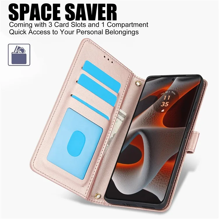 SY-003 Für Motorola Moto G 5G (2024) / Moto G Play 5G (2024) Hülle PU Leather Stand View Telefon Brieftaschenabdeckung Mit Handgurt - Rosa