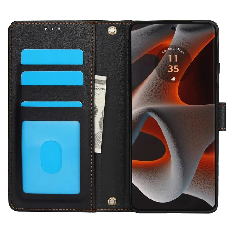 SY-003 Para Motorola Edge 50 Pro 5G Case PU PU Stand Vista Cubierta de Teléfono Con Correa de Mano - Negro